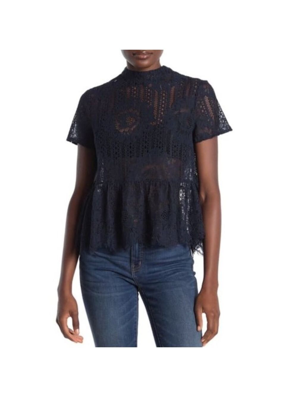 Everleigh Crochet Lace Peplem Hem Blouse